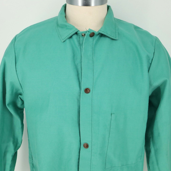 Proban FR-7A Shirt Jacket Mens Large Flame Resistant Green Snaps Long Sleeve - Picture 8 of 14